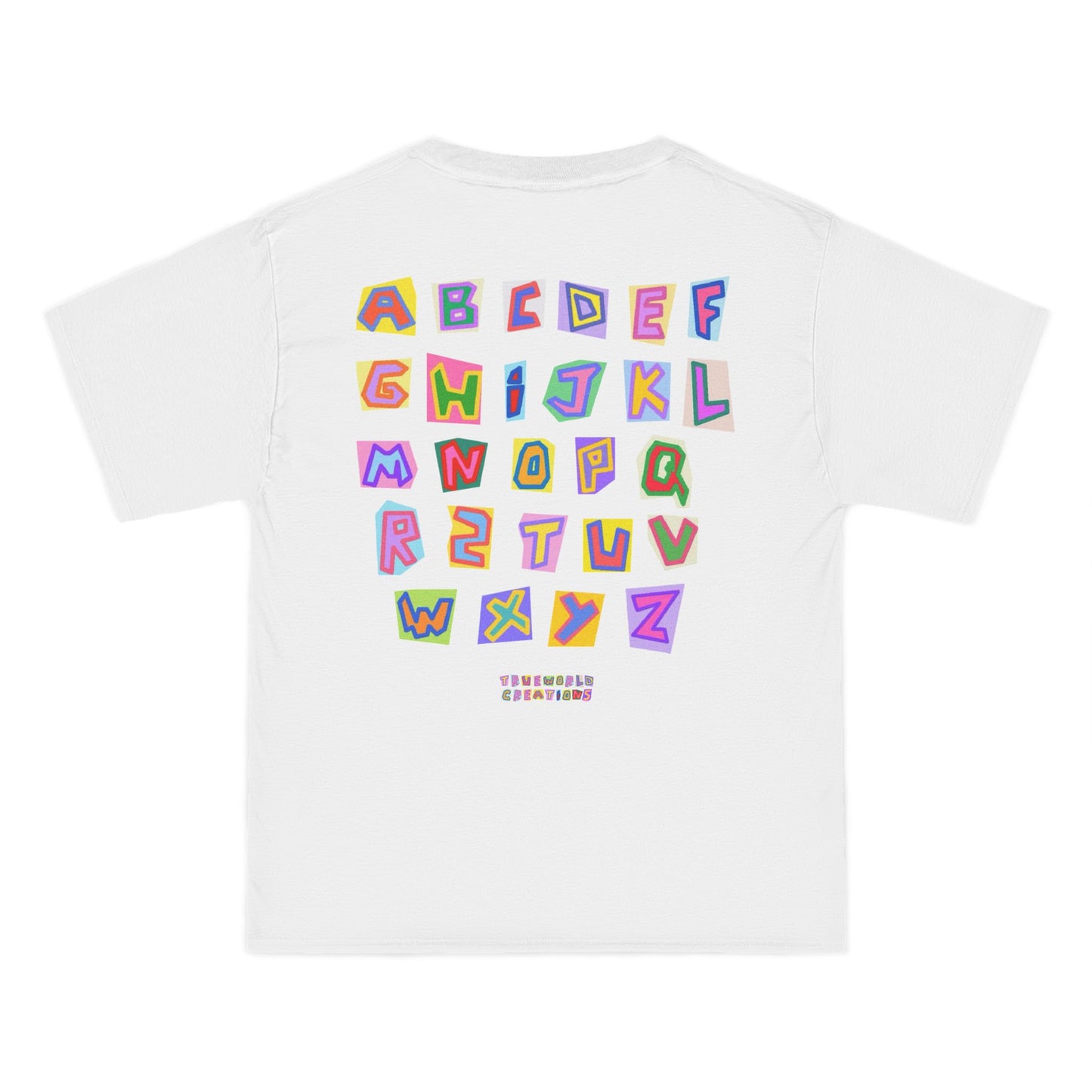 TrueWorldCreations Alphabet Party T-Shirt — Colorful Retro Lettering Tee