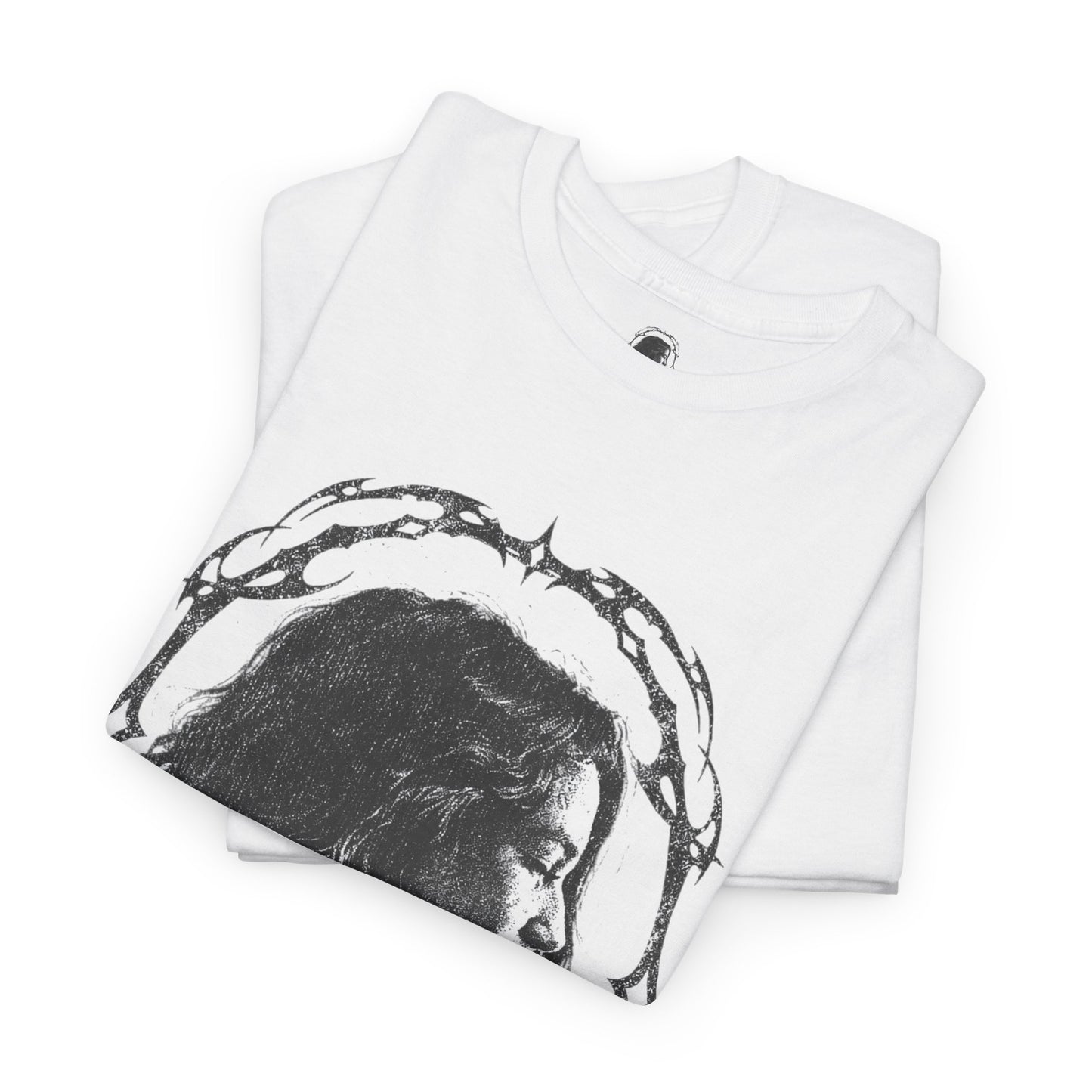 Portrait graphic Tee — "Zoe" Vintage Barbed-Wire Frame