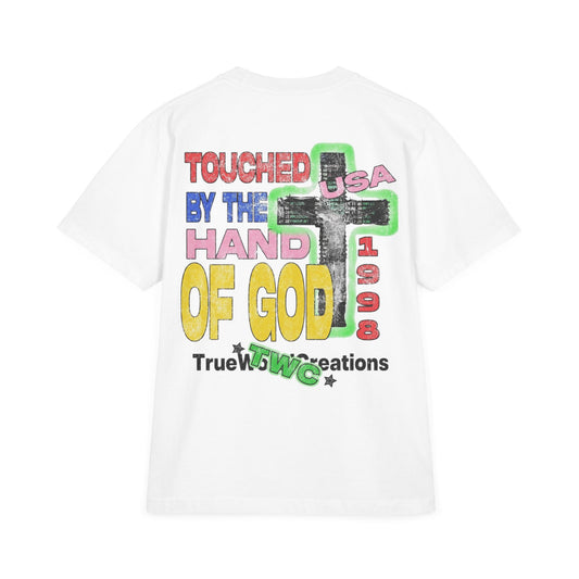 TWC Touched by the Hand of God graphic T-Shirt — Colorful Cross Graphic Tee
