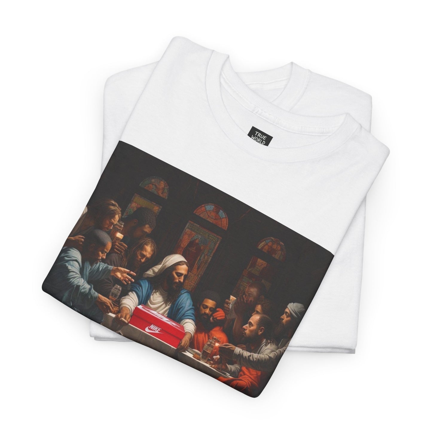 Graphic Tee Shirt 'The First Pair' Unisex Heavy Cotton Tee - Play On The Last Supper Painting Shirt