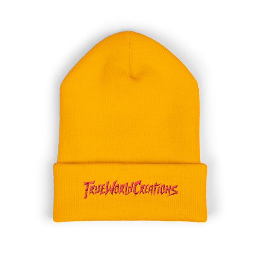 Embroidered 'TrueWorldCreations' Cuffed Beanie — Classic Knit Winter Hat