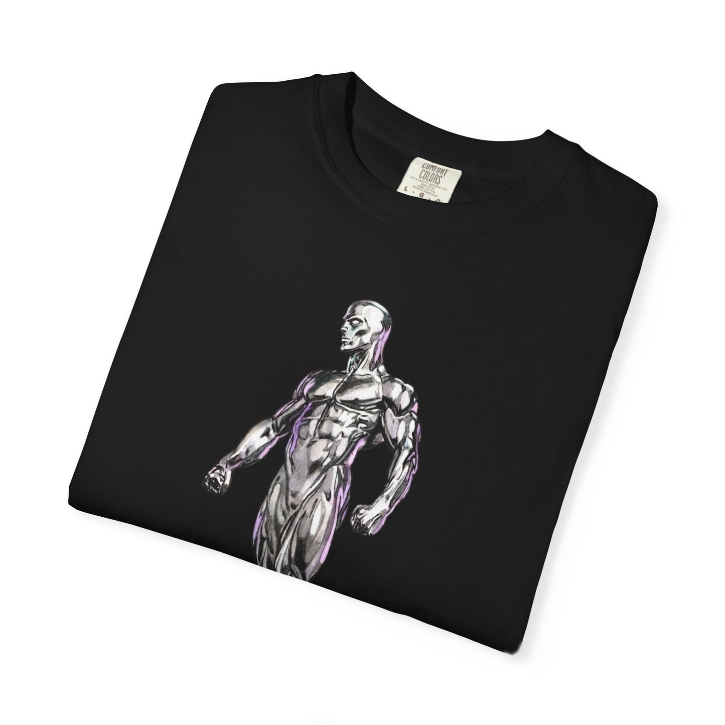 Surfing Silver Surfer Tee — Metallic Surfer Graphic T-Shirt