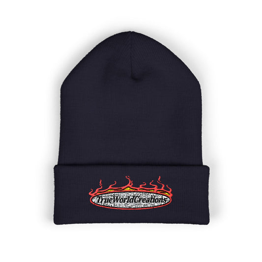TrueWorldCreations Embroidered Flame Logo Cuffed Beanie