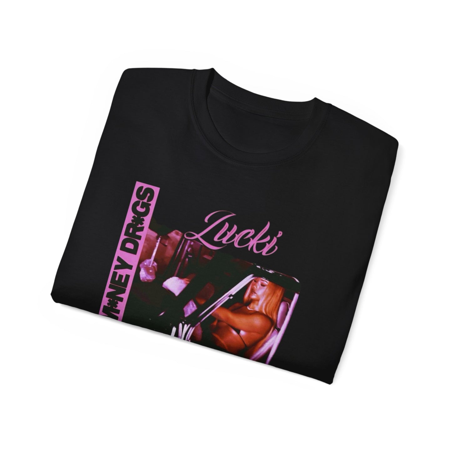 Retro Pink 'Lucki' Car Photo Tee - Aesthetic Graphic T-Shirt