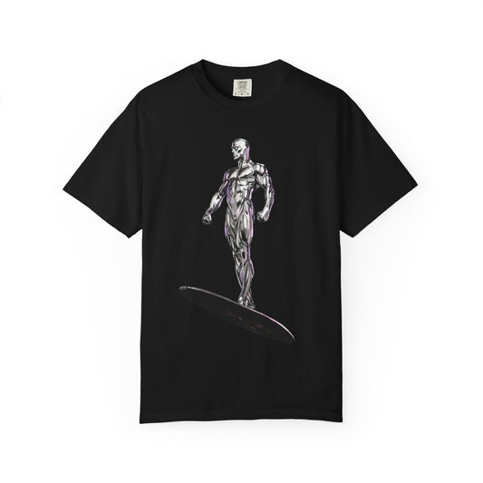 Surfing Silver Surfer Tee — Metallic Surfer Graphic T-Shirt