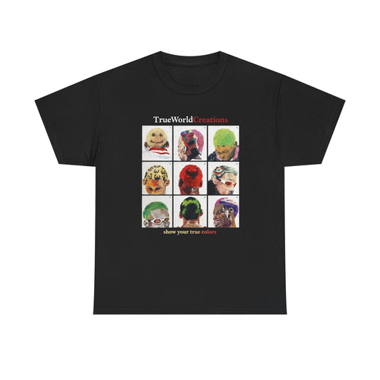 TrueWorld Creations 'Show Your True Colours' Rodman Graphic Tee — Colorful Pop Art Dog Collage