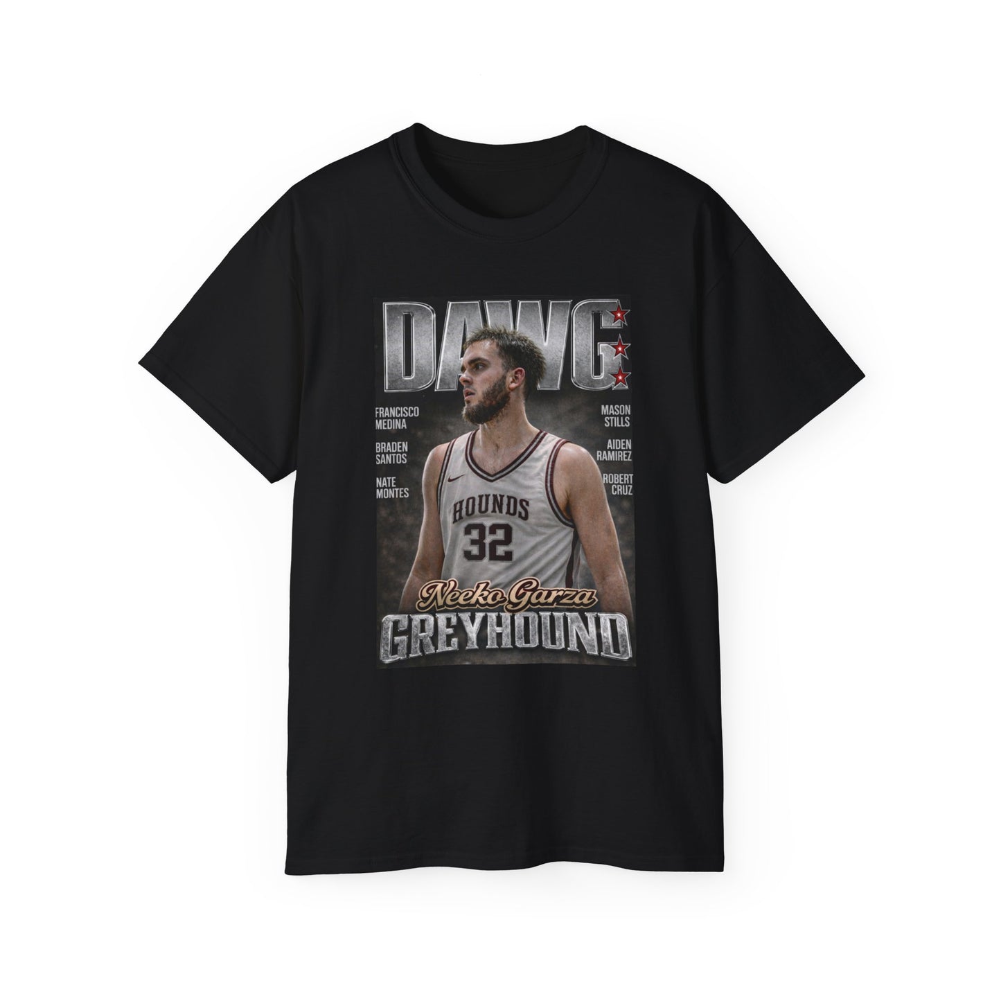 Grandview Greyhounds DAWG Basketball Player Graphic Tee —  Neeko Garza #32 GHS TWC