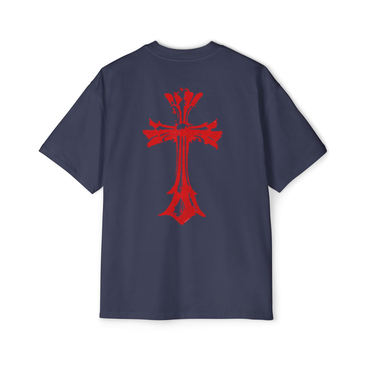 TrueWorldCreations red Cross Tee — Oversized White Graphic T‑Shirt