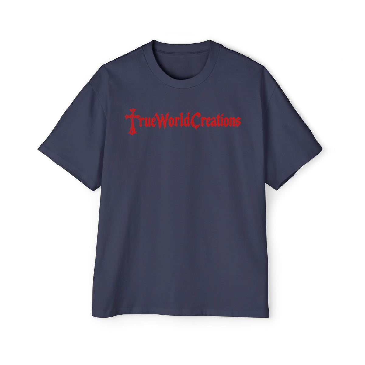 TrueWorldCreations red Cross Tee — Oversized White Graphic T‑Shirt