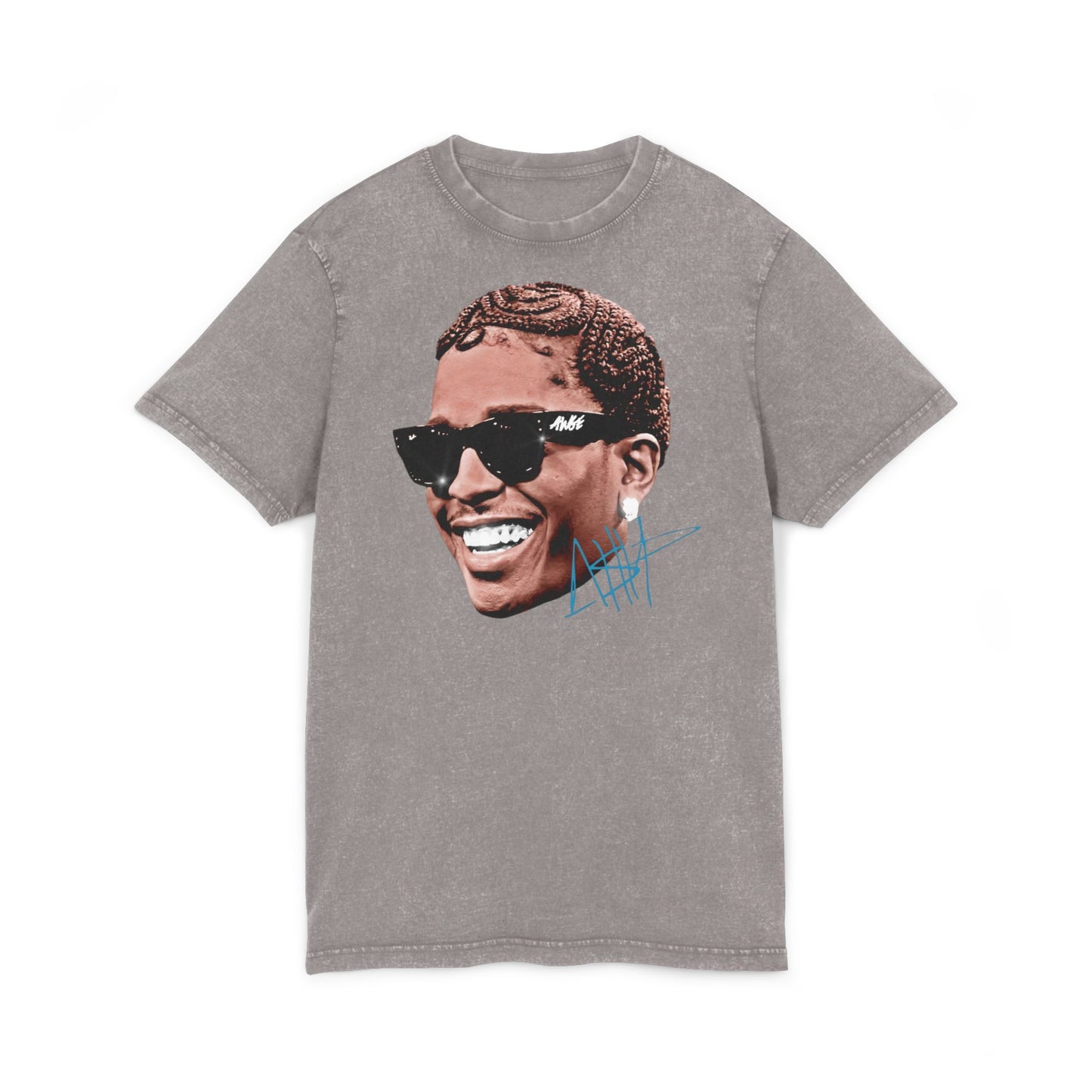 ASAP Vintage Acid-Wash Tee — Smiling Sunglasses Portrait Graphic