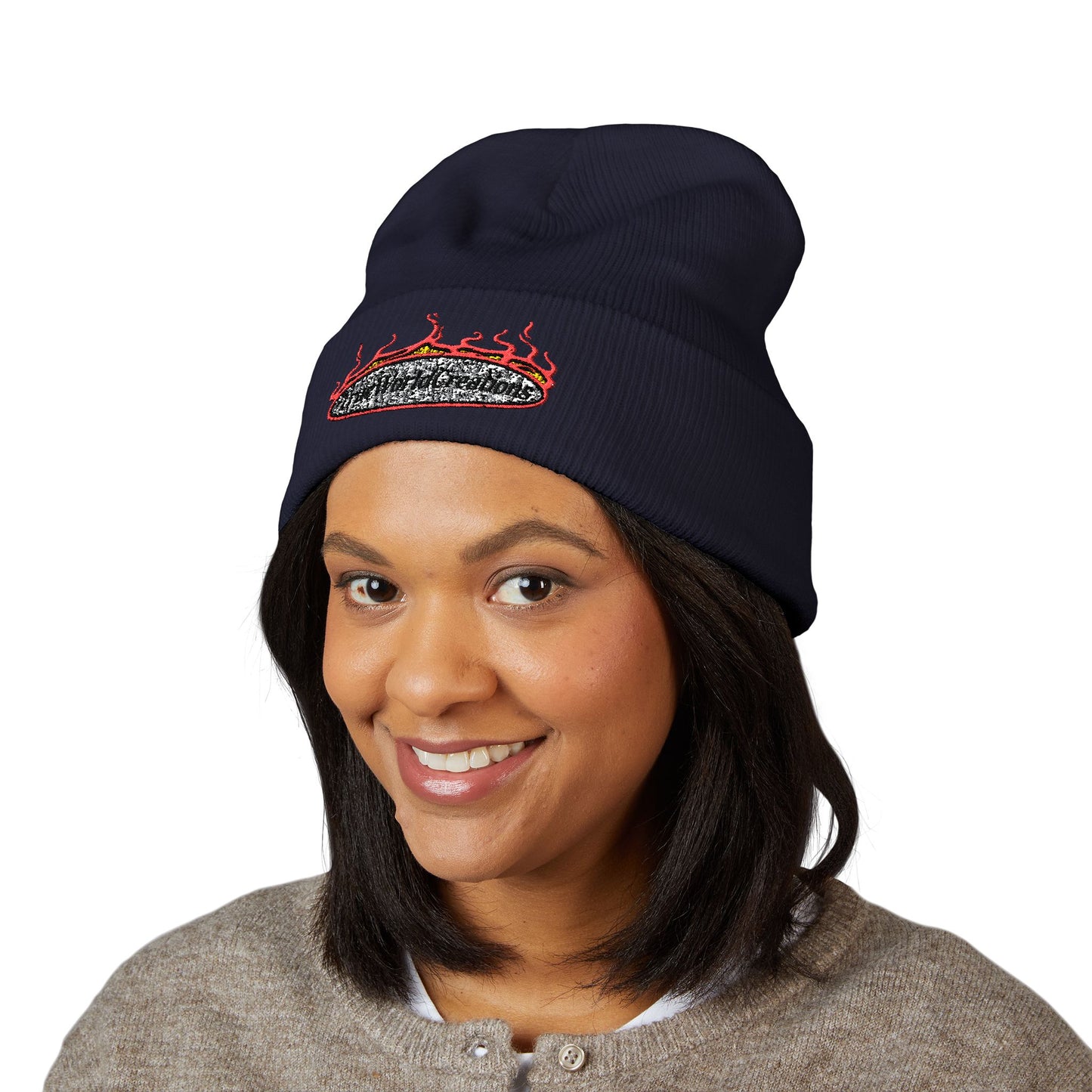 TrueWorldCreations Embroidered Flame Logo Cuffed Beanie