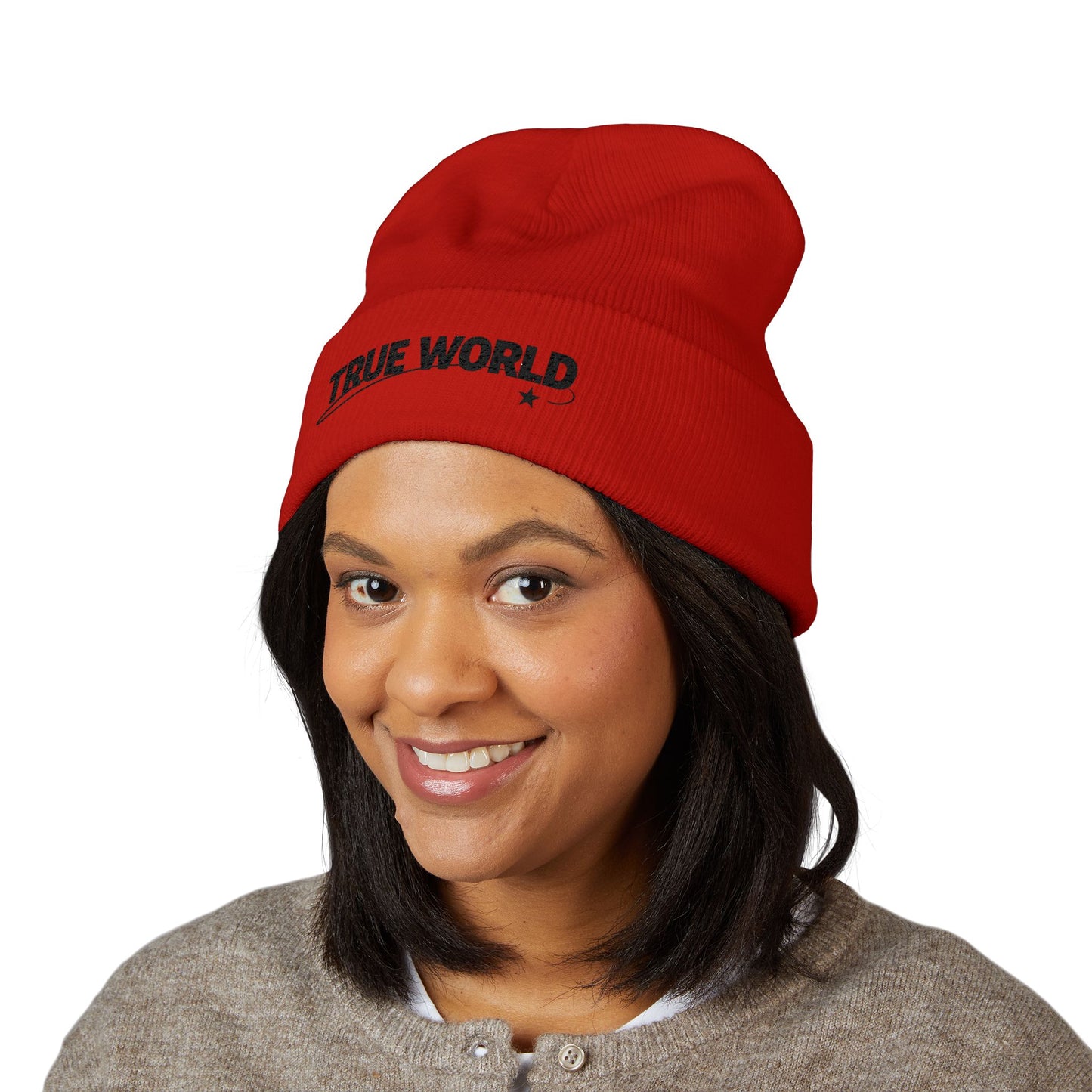 True World Embroidered Cuffed Beanie — TWC Classic Winter Knit Hat
