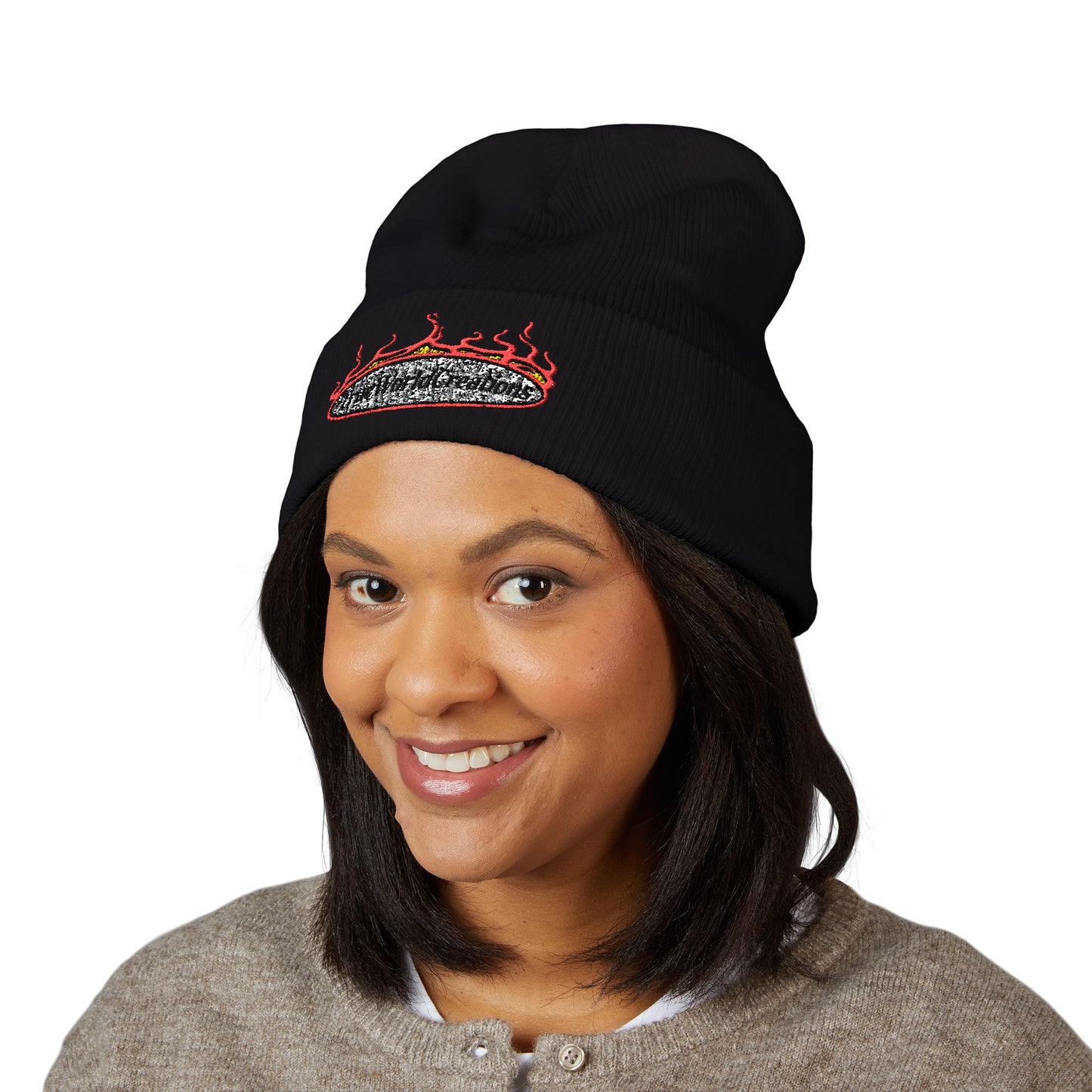 TrueWorldCreations Embroidered Flame Logo Cuffed Beanie
