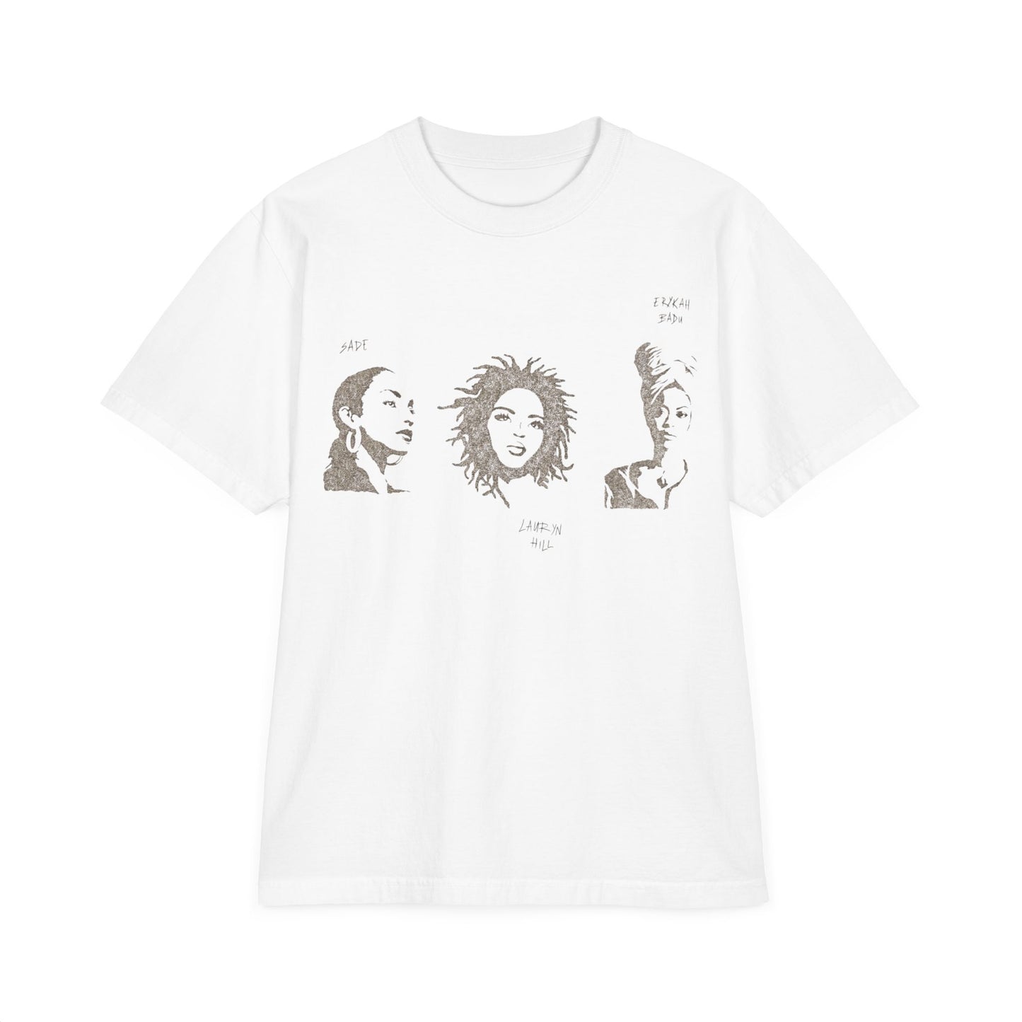 Artist Portrait Trio Graphic T-Shirt — Minimalist Black & White Faces Tee