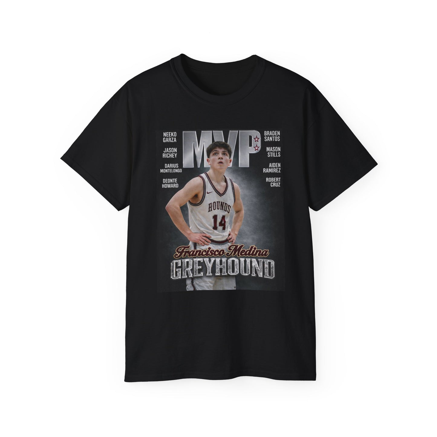 Grandview Greyhound MVP Basketball Tee — Francisco Medina #14 GHS TWC DAWG