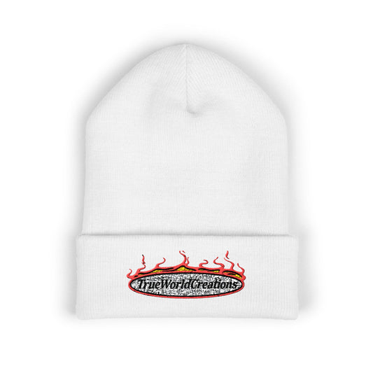 TrueWorldCreations Embroidered Flame Logo Cuffed Beanie