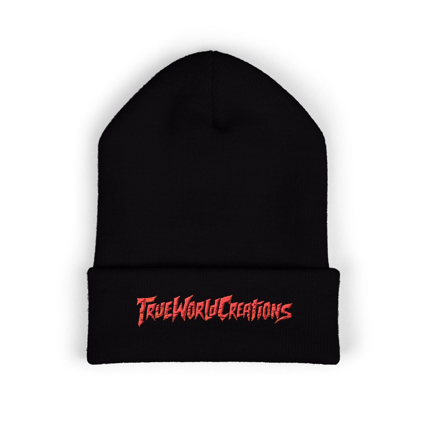 Embroidered 'TrueWorldCreations' Cuffed Beanie — Classic Knit Winter Hat