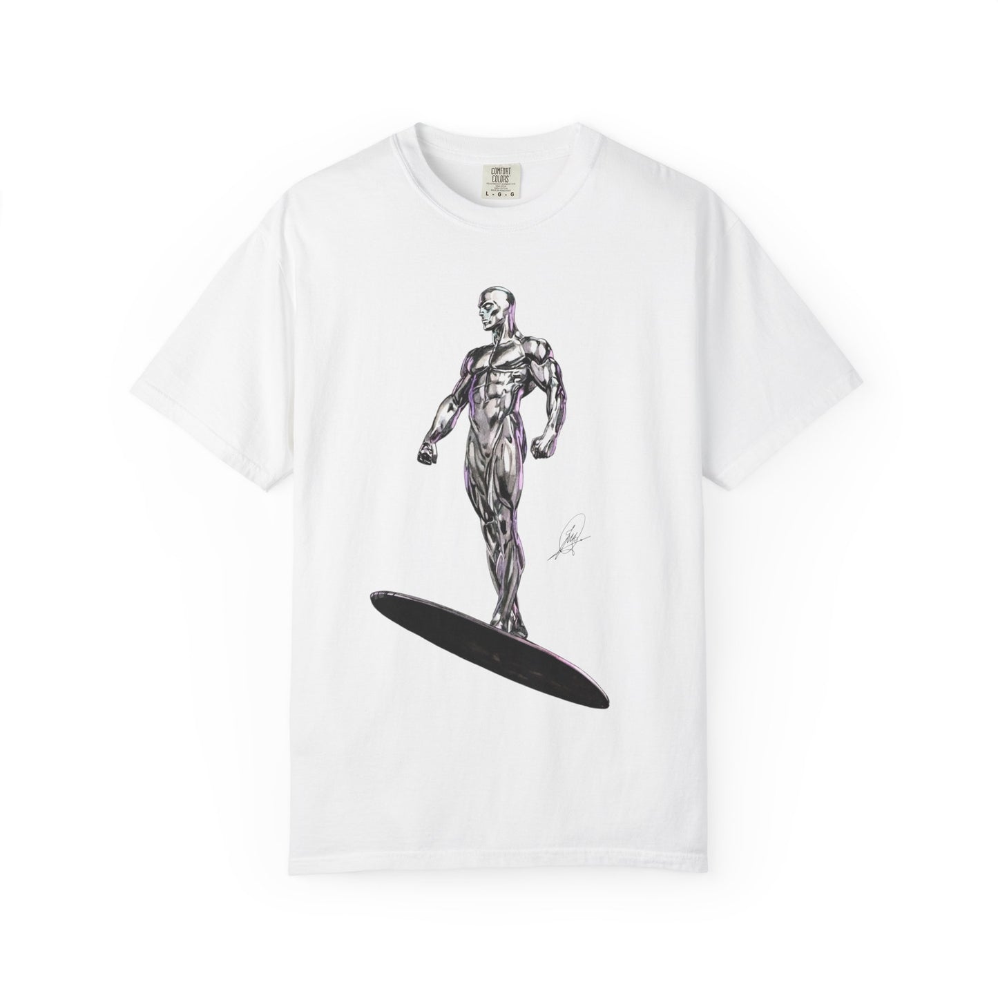 Surfing Silver Surfer Tee — Metallic Surfer Graphic T-Shirt