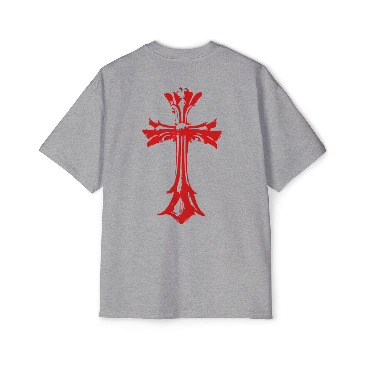 TrueWorldCreations red Cross Tee — Oversized White Graphic T‑Shirt