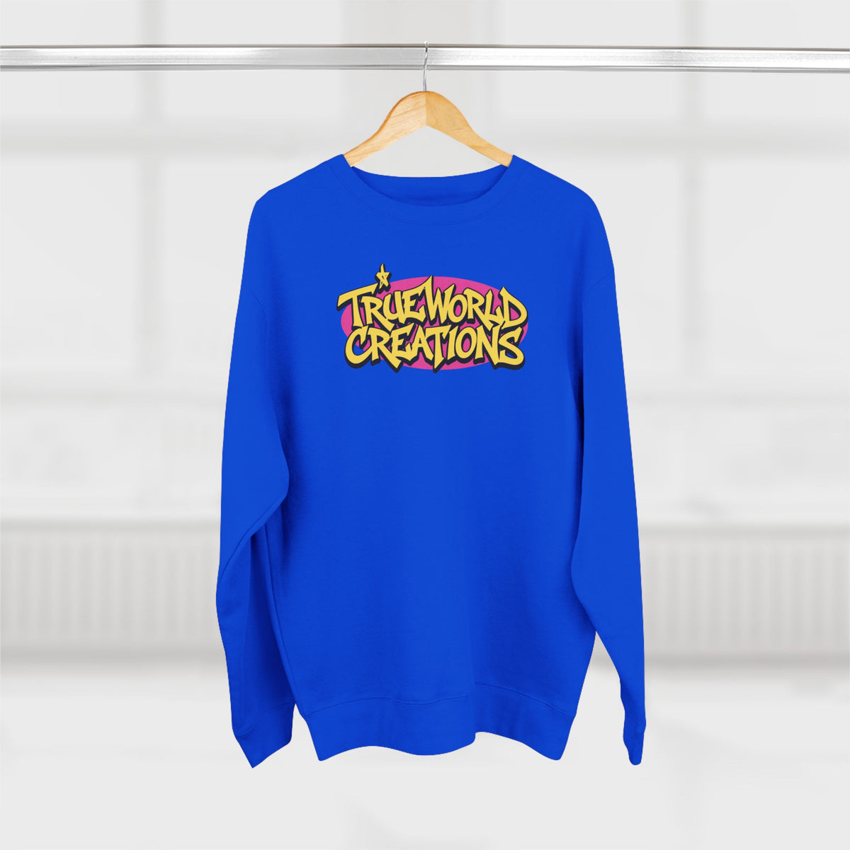 True World Creations Crewneck Sweatshirt — Retro Cartoon Alien Graphic