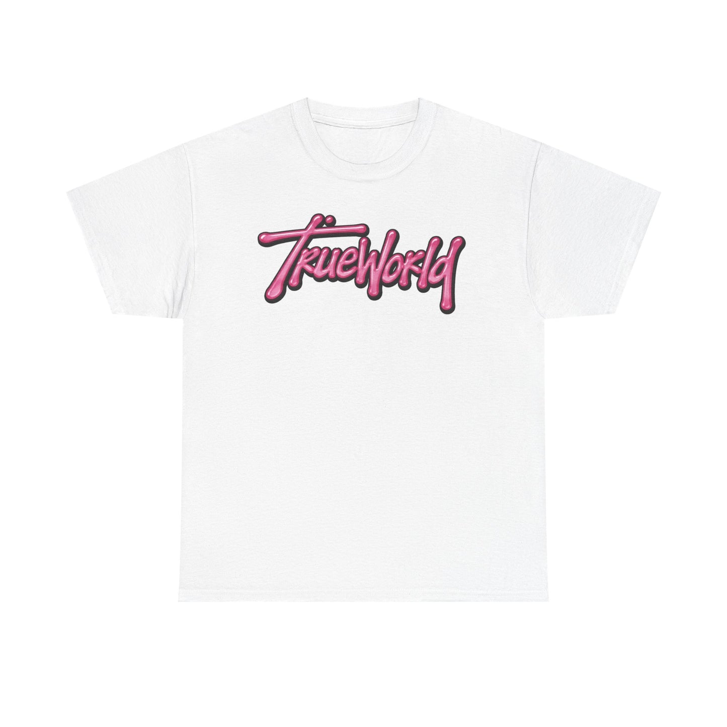 TrueWorld Graphic Tee — Pink Retro Script T-Shirt