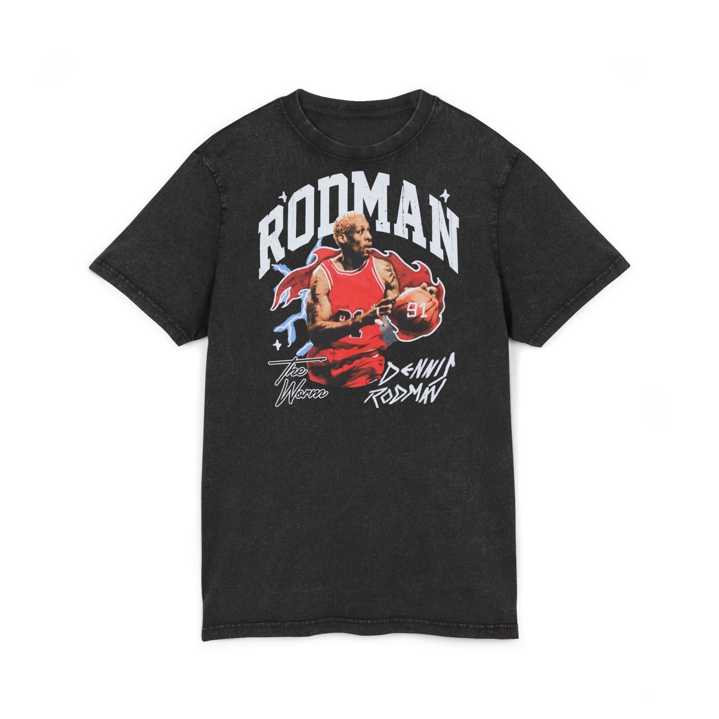Rodman Acid-Wash Graphic Tee — Retro Basketball Jersey Tee