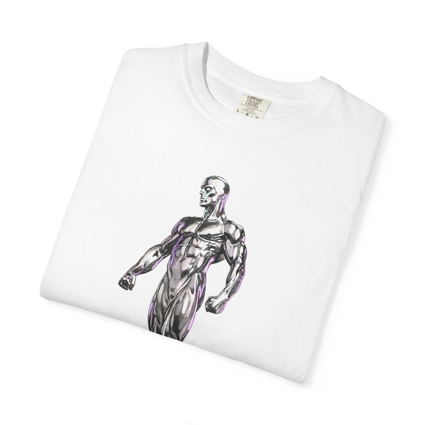 Surfing Silver Surfer Tee — Metallic Surfer Graphic T-Shirt