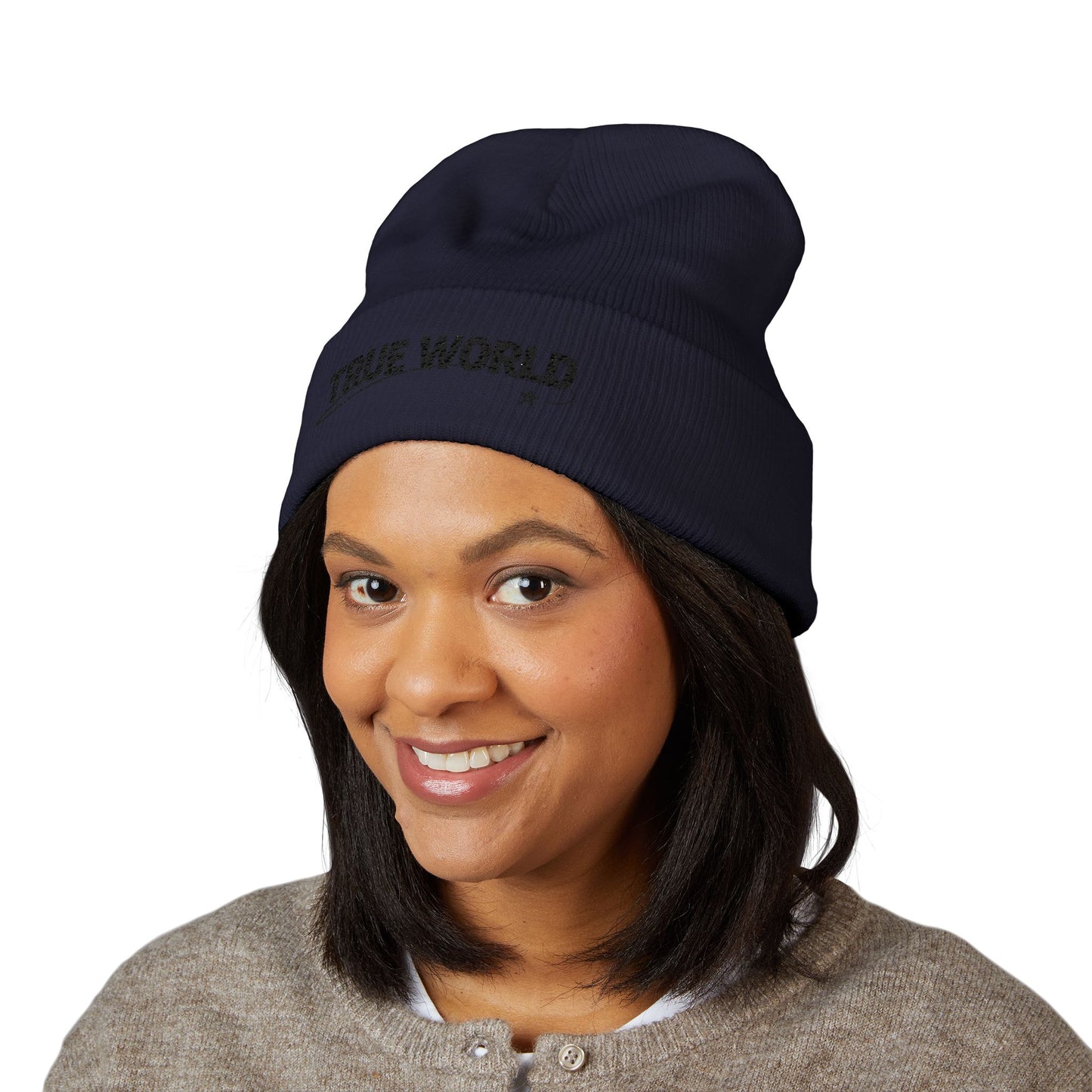 True World Embroidered Cuffed Beanie — TWC Classic Winter Knit Hat