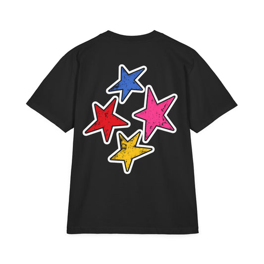 Star twc Graphic T‑Shirt — Colorful Retro Stars Front & Back