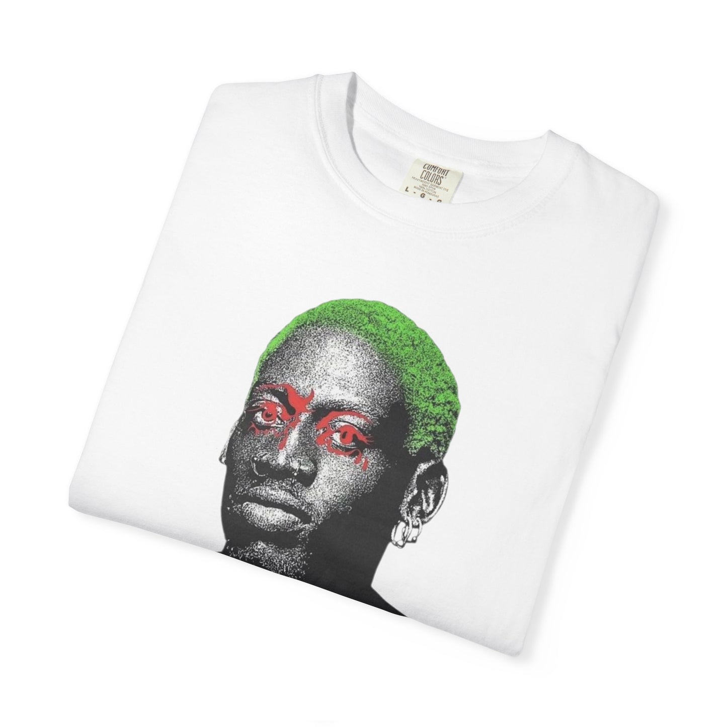 Graphic T-Shirt — Rodman  Portrait with Green Hair & Red Eyes (Edgy Art Tee)