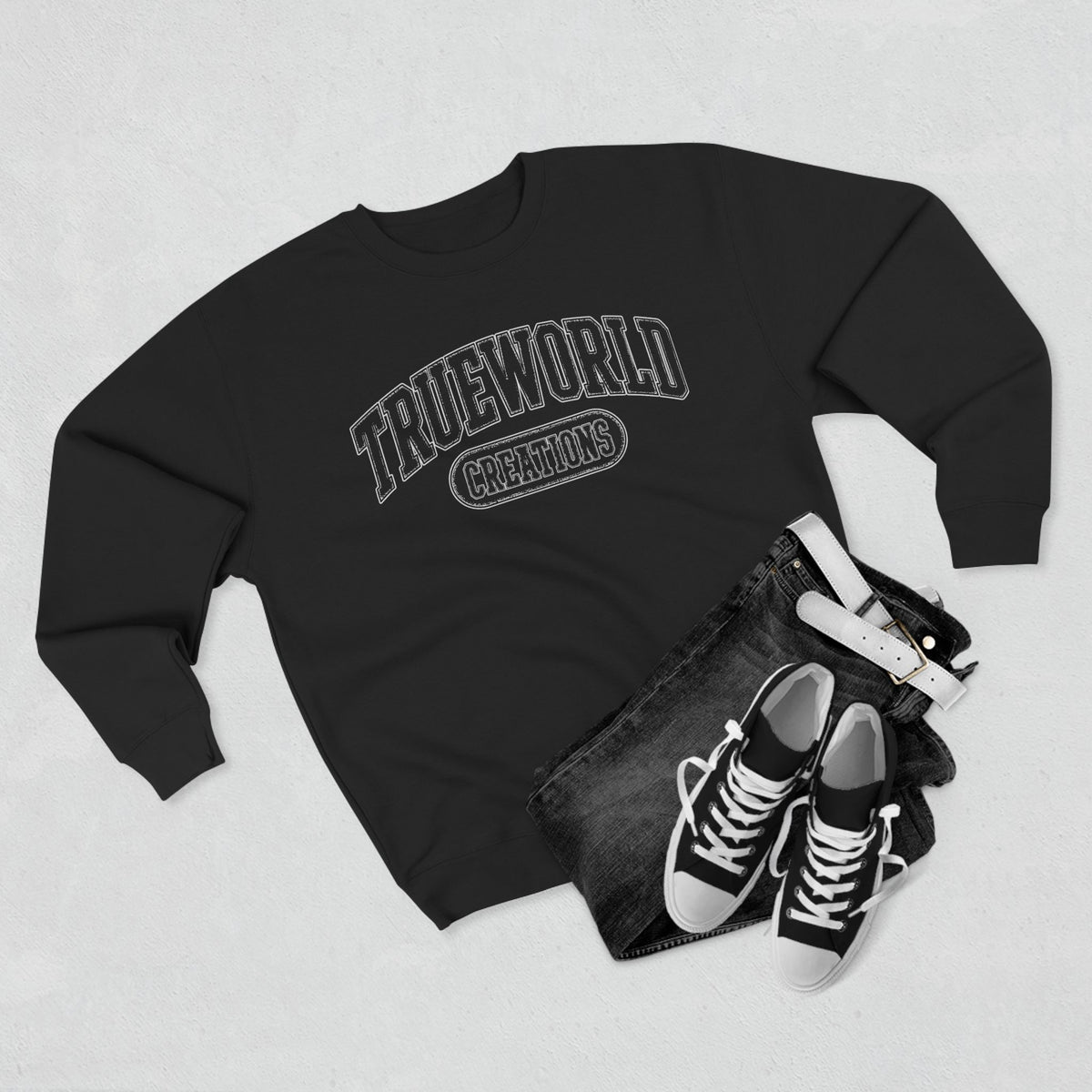 Crewneck Sweatshirt — "TRUEWORLD Creations" Arch Logo Pullover