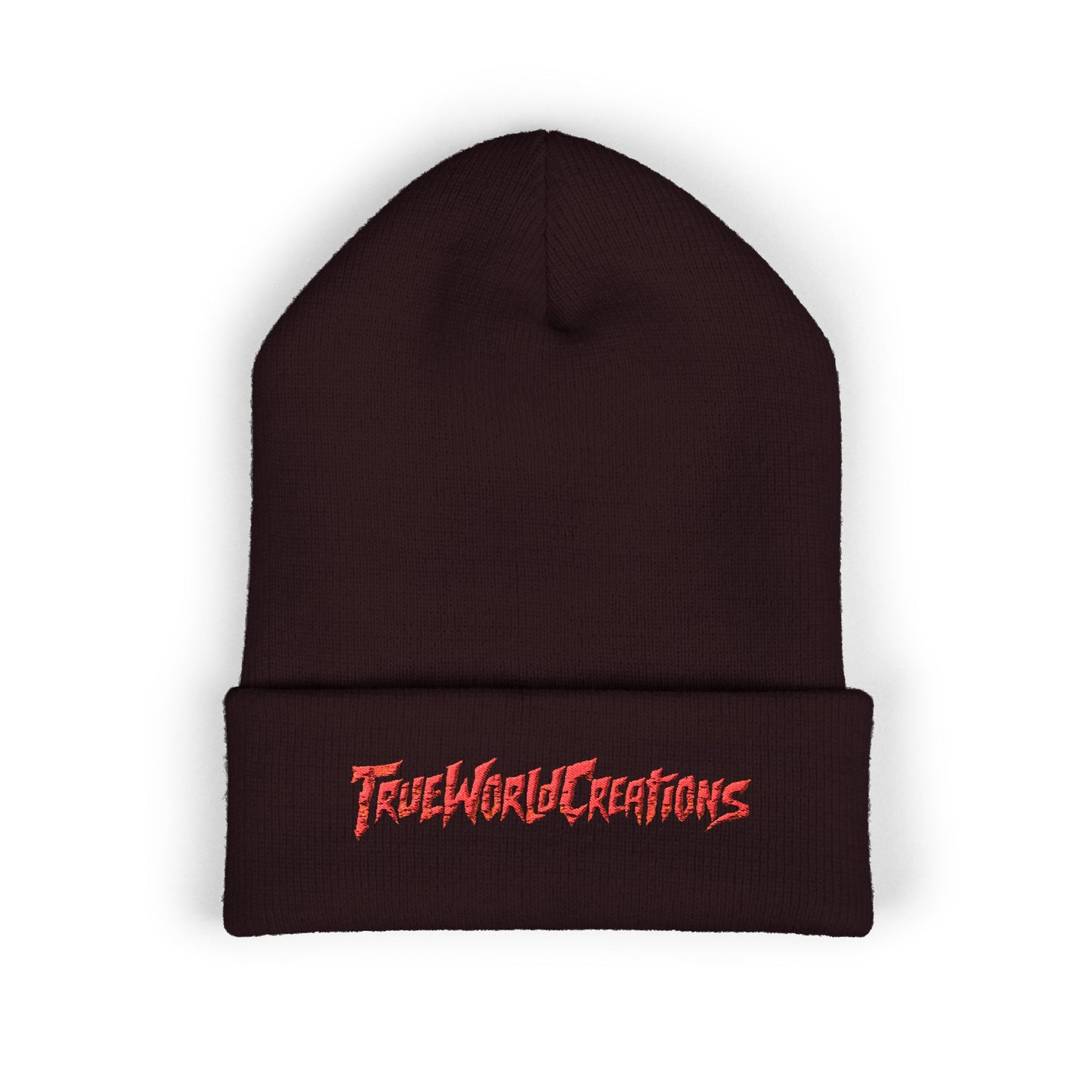 Embroidered 'TrueWorldCreations' Cuffed Beanie — Classic Knit Winter Hat