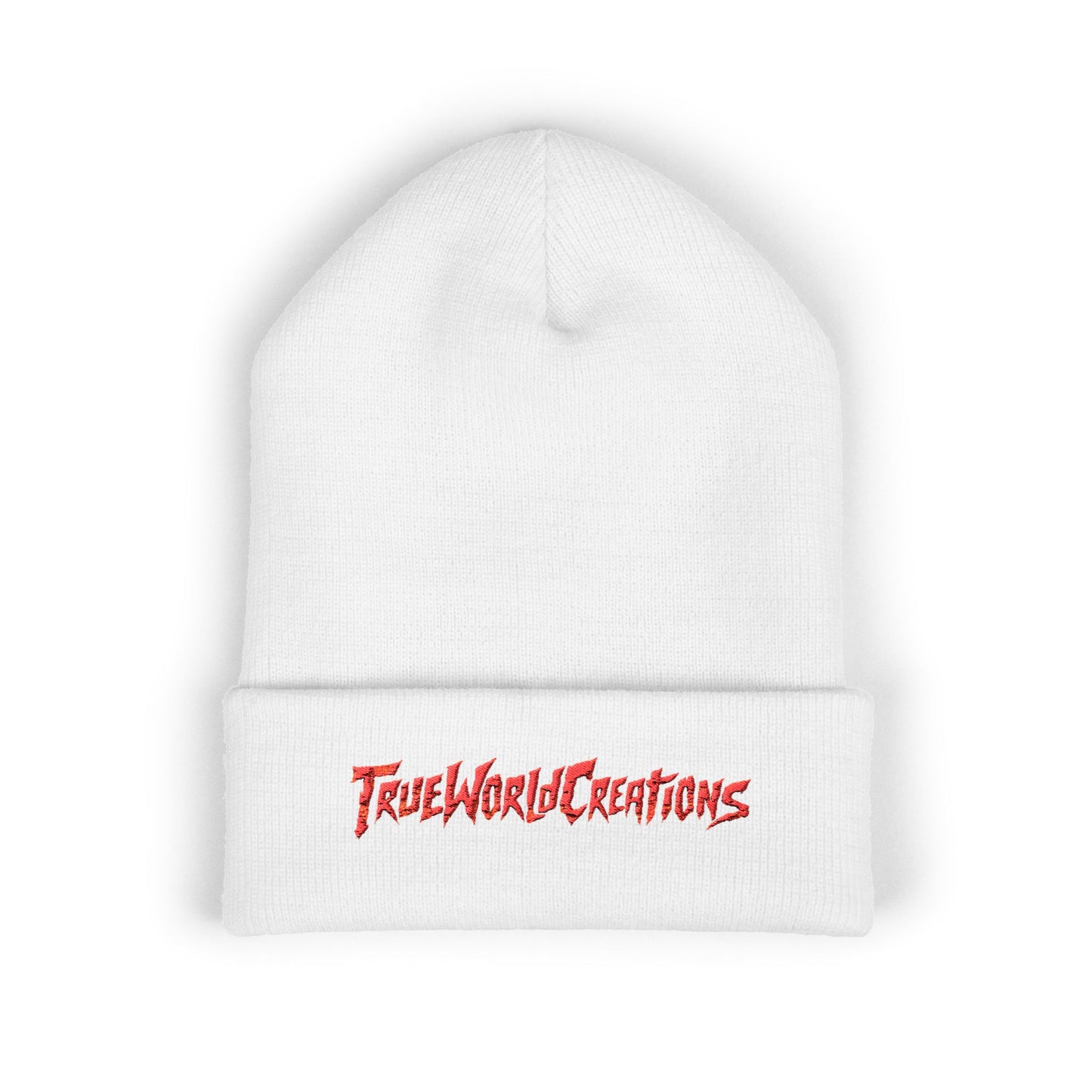 Embroidered 'TrueWorldCreations' Cuffed Beanie — Classic Knit Winter Hat