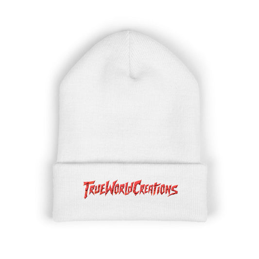 Embroidered 'TrueWorldCreations' Cuffed Beanie — Classic Knit Winter Hat