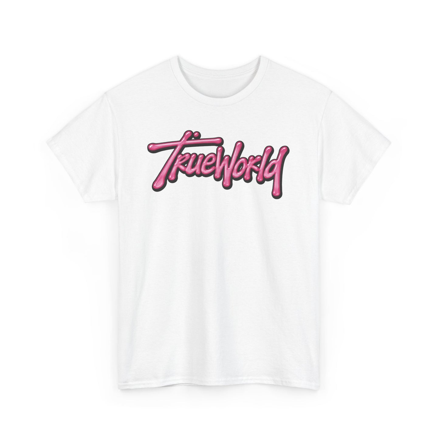 TrueWorld Graphic Tee — Pink Retro Script T-Shirt
