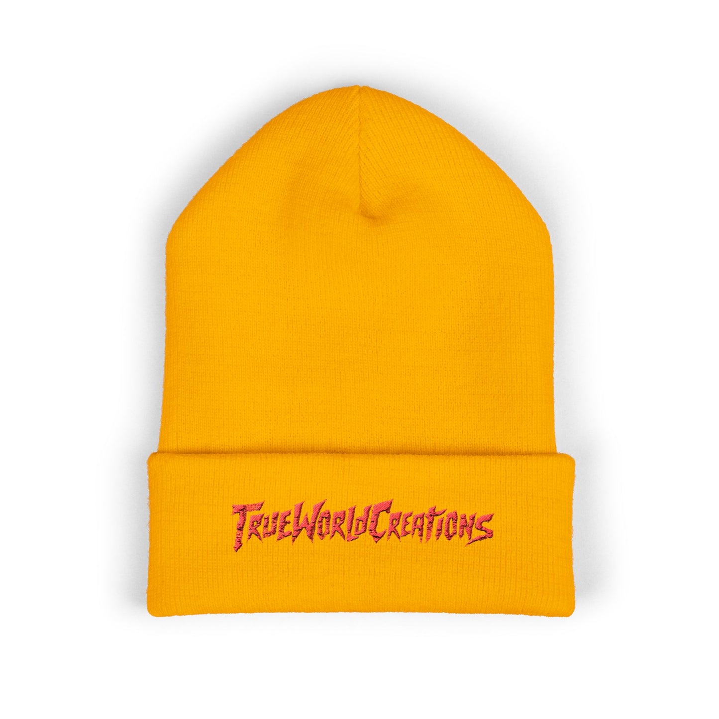 Embroidered 'TrueWorldCreations' Cuffed Beanie — Classic Knit Winter Hat