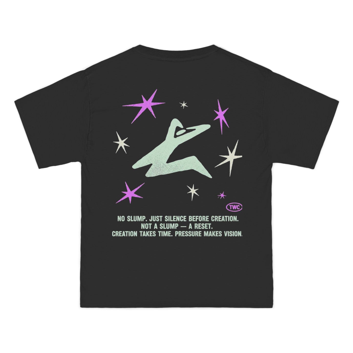 Graphic T-Shirt Retro 'True World Creations' Logo Tee (Stars Back Print)