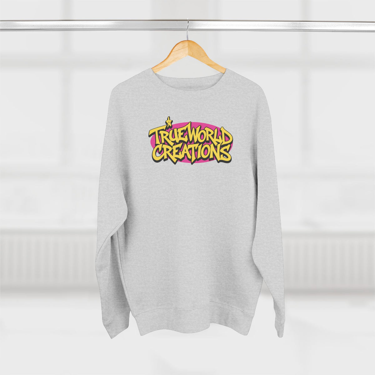 True World Creations Crewneck Sweatshirt — Retro Cartoon Alien Graphic