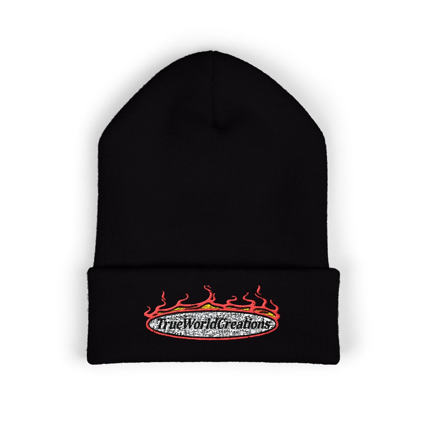 TrueWorldCreations Embroidered Flame Logo Cuffed Beanie