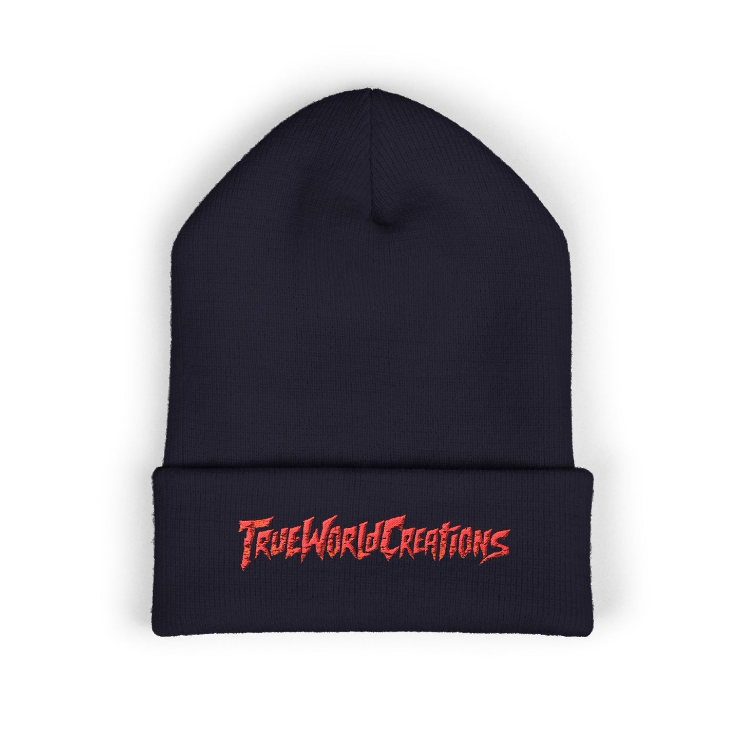 Embroidered 'TrueWorldCreations' Cuffed Beanie — Classic Knit Winter Hat