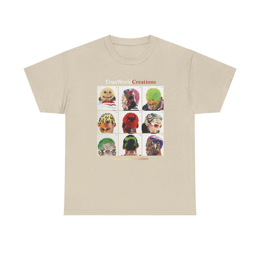 TrueWorld Creations 'Show Your True Colours' Rodman Graphic Tee — Colorful Pop Art Dog Collage