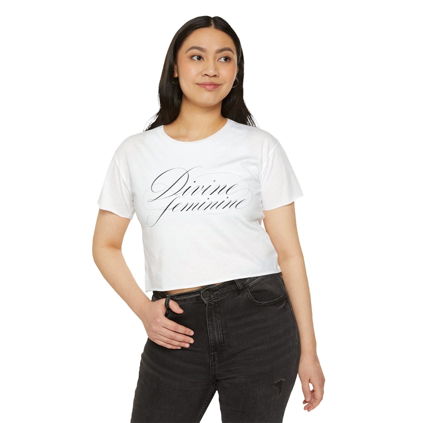 Divine Feminine Crop Top — White Women's Festival Tee