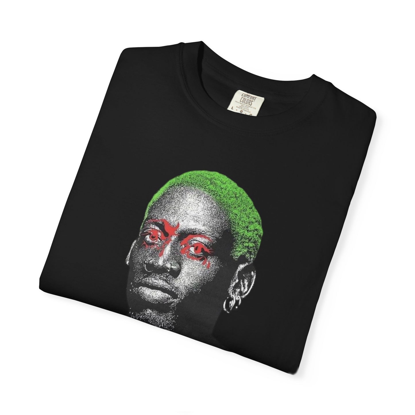 Graphic T-Shirt — Rodman  Portrait with Green Hair & Red Eyes (Edgy Art Tee)