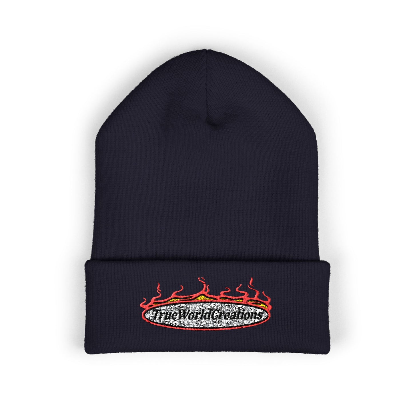 TrueWorldCreations Embroidered Flame Logo Cuffed Beanie