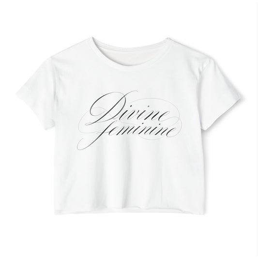 Divine Feminine Crop Top — White Women's Festival Tee