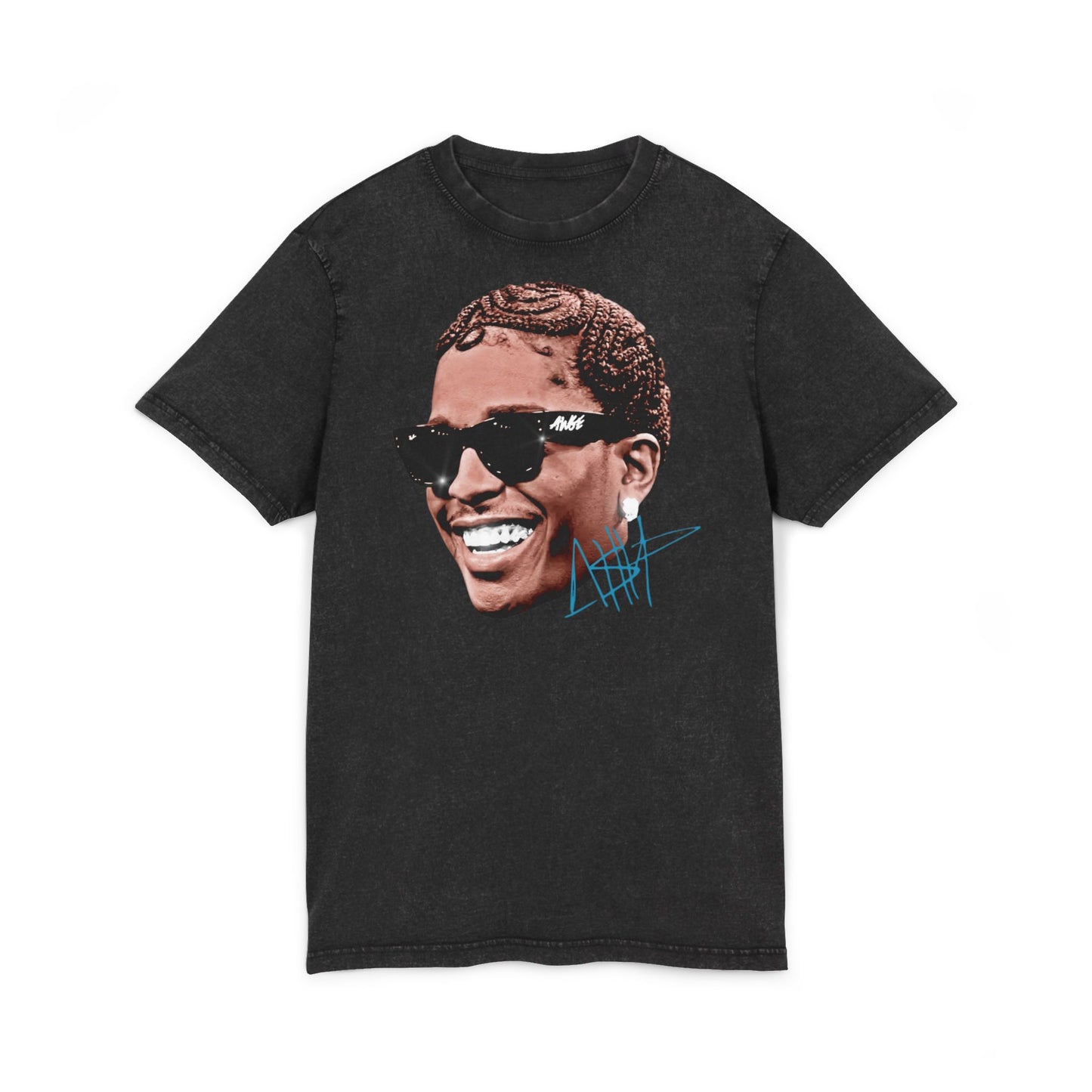 ASAP Vintage Acid-Wash Tee — Smiling Sunglasses Portrait Graphic