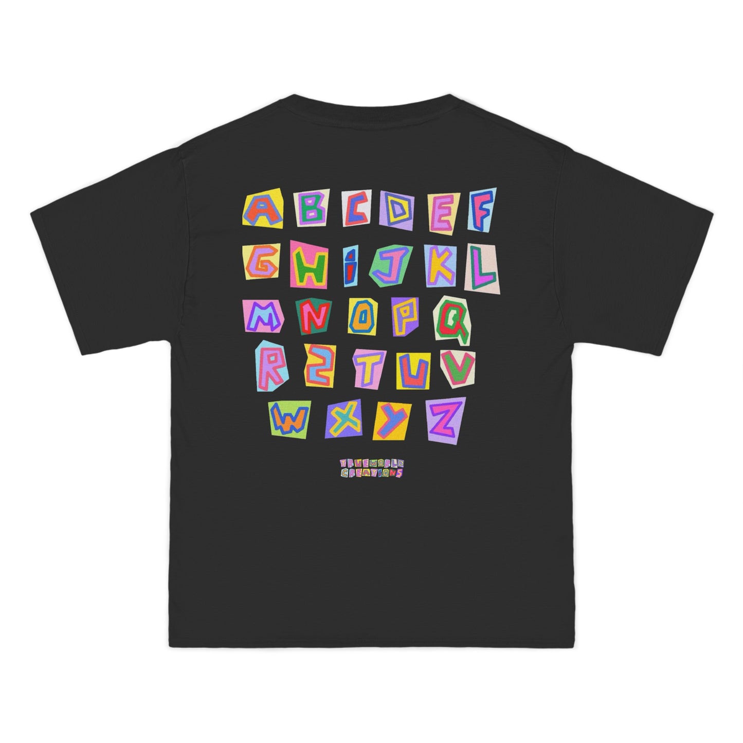 TrueWorldCreations Alphabet Party T-Shirt — Colorful Retro Lettering Tee