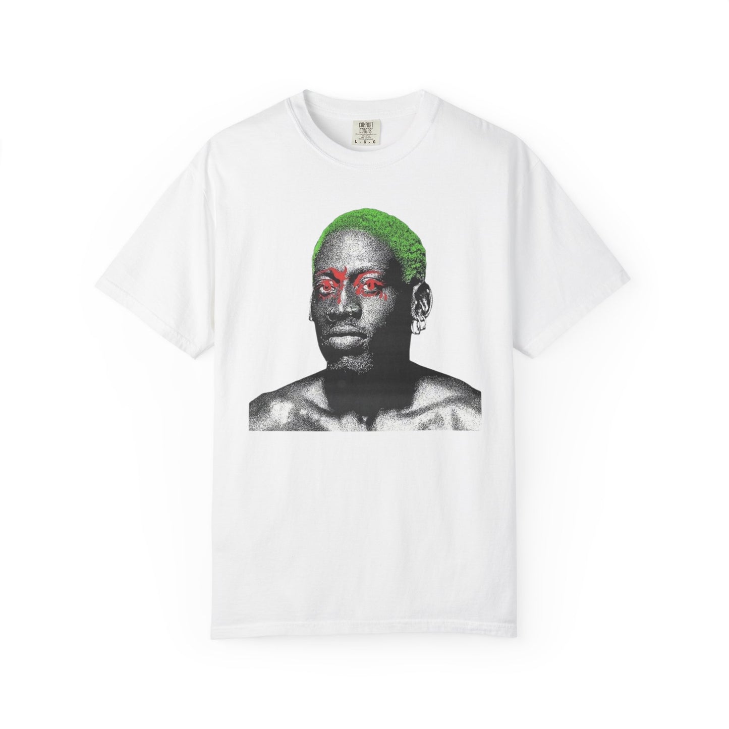 Graphic T-Shirt — Rodman  Portrait with Green Hair & Red Eyes (Edgy Art Tee)