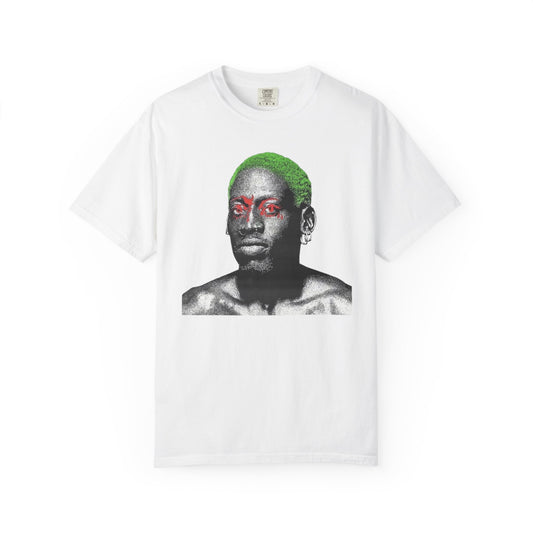 Graphic T-Shirt — Rodman  Portrait with Green Hair & Red Eyes (Edgy Art Tee)