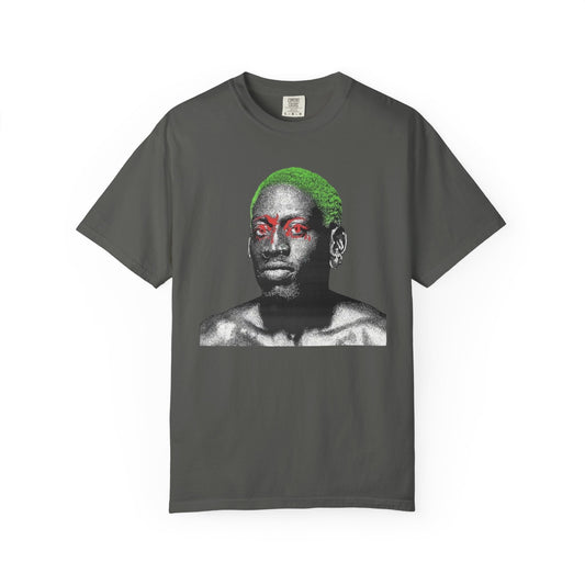 Graphic T-Shirt — Rodman  Portrait with Green Hair & Red Eyes (Edgy Art Tee)